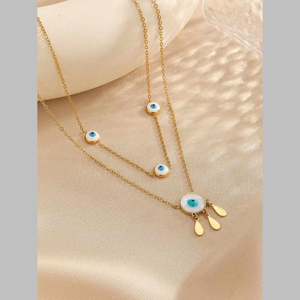 Evil Eye Mother Of Pearl Enamel White 18K Gold Stainless Steel Anti Tarnish Dual Layer Link Chain Necklace For Women Main image