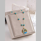 Beach Palm Tree Beads Pearl Green 18K Gold Stainless Steel Anti Tarnish Necklace For Women