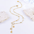 Crescent Star Cloud Cubic Zirconia Mother Of Pearl White 18K Gold Stainless Steel Anti Tarnish Necklace Earring Set For Women