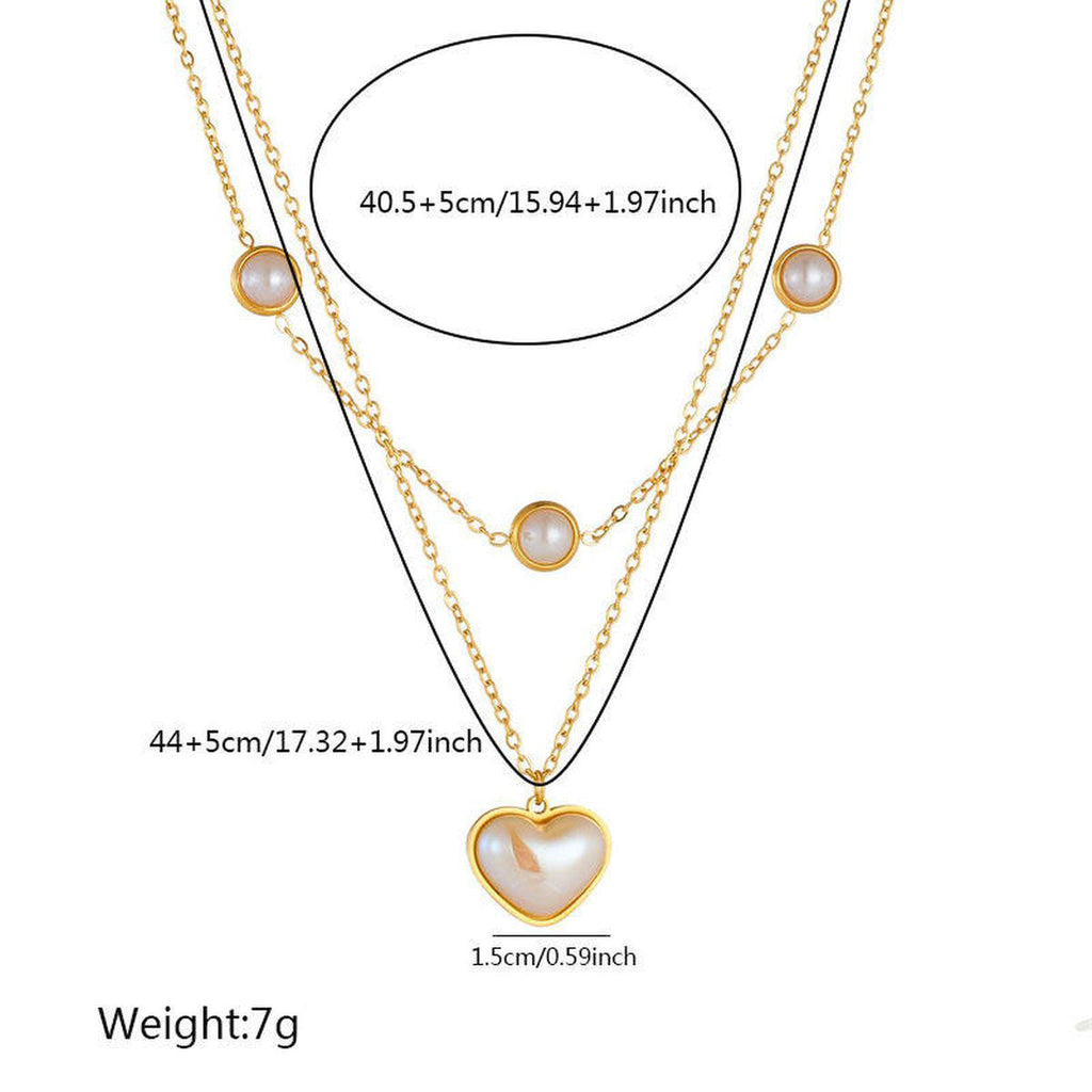 Heart Pearl White 18K Gold Stainless Steel Anti Tarnish Dual Layer Necklace For Women