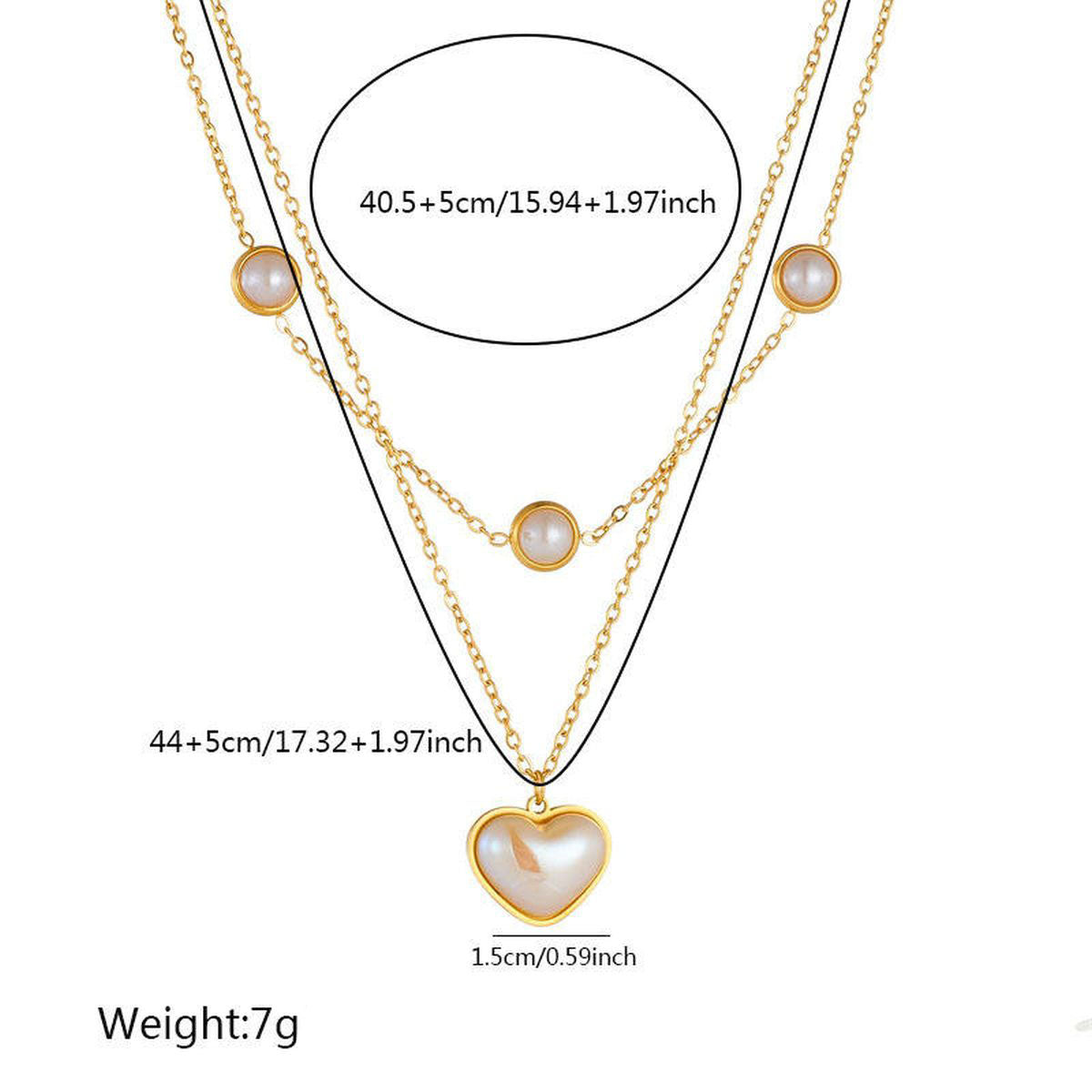Heart Pearl White 18K Gold Stainless Steel Anti Tarnish Dual Layer Necklace For Women