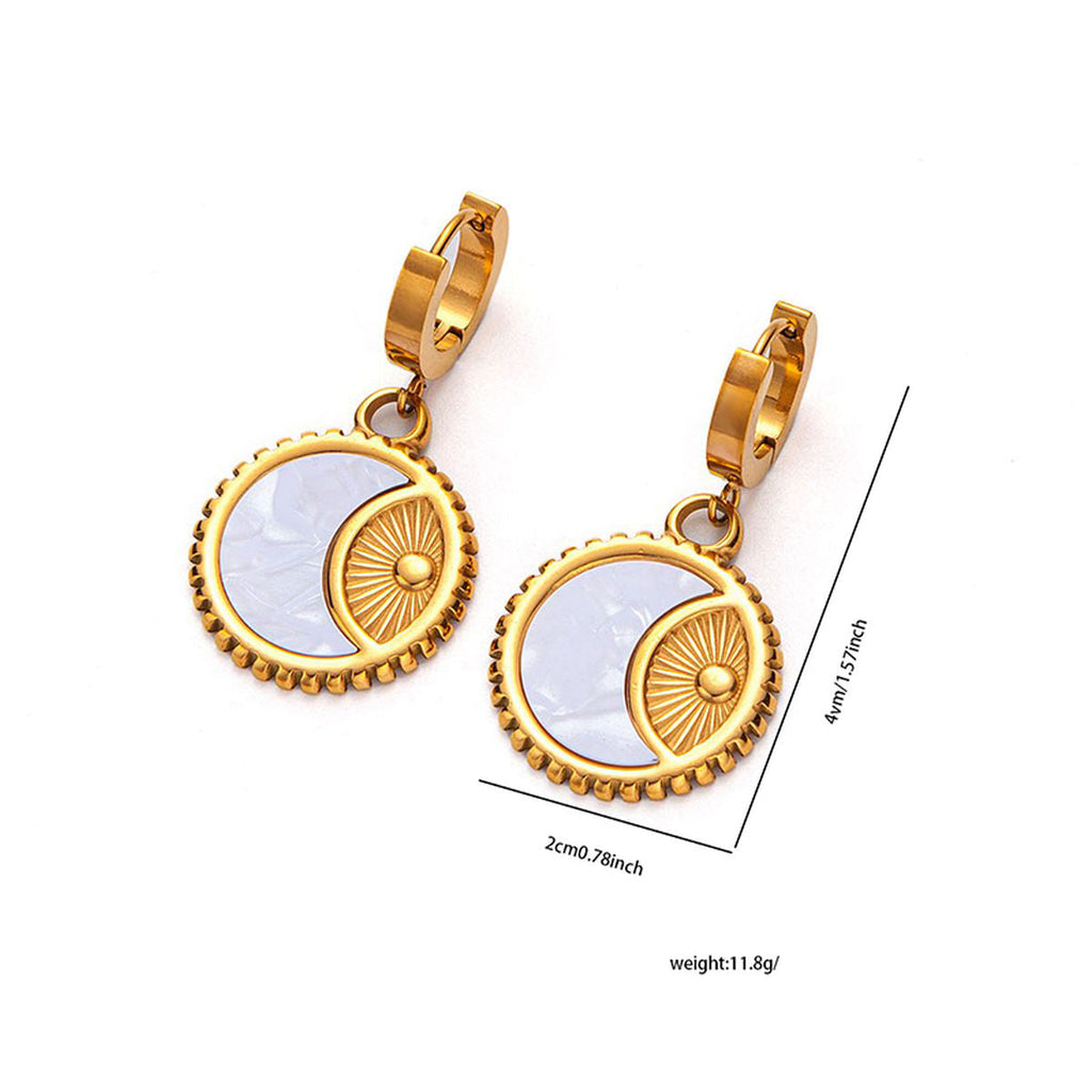 Moon Sun Mother Of Pearl White 18K Gold Stainless Steel Anti Tarnish Snake Pendant Chain Earring Set For Women