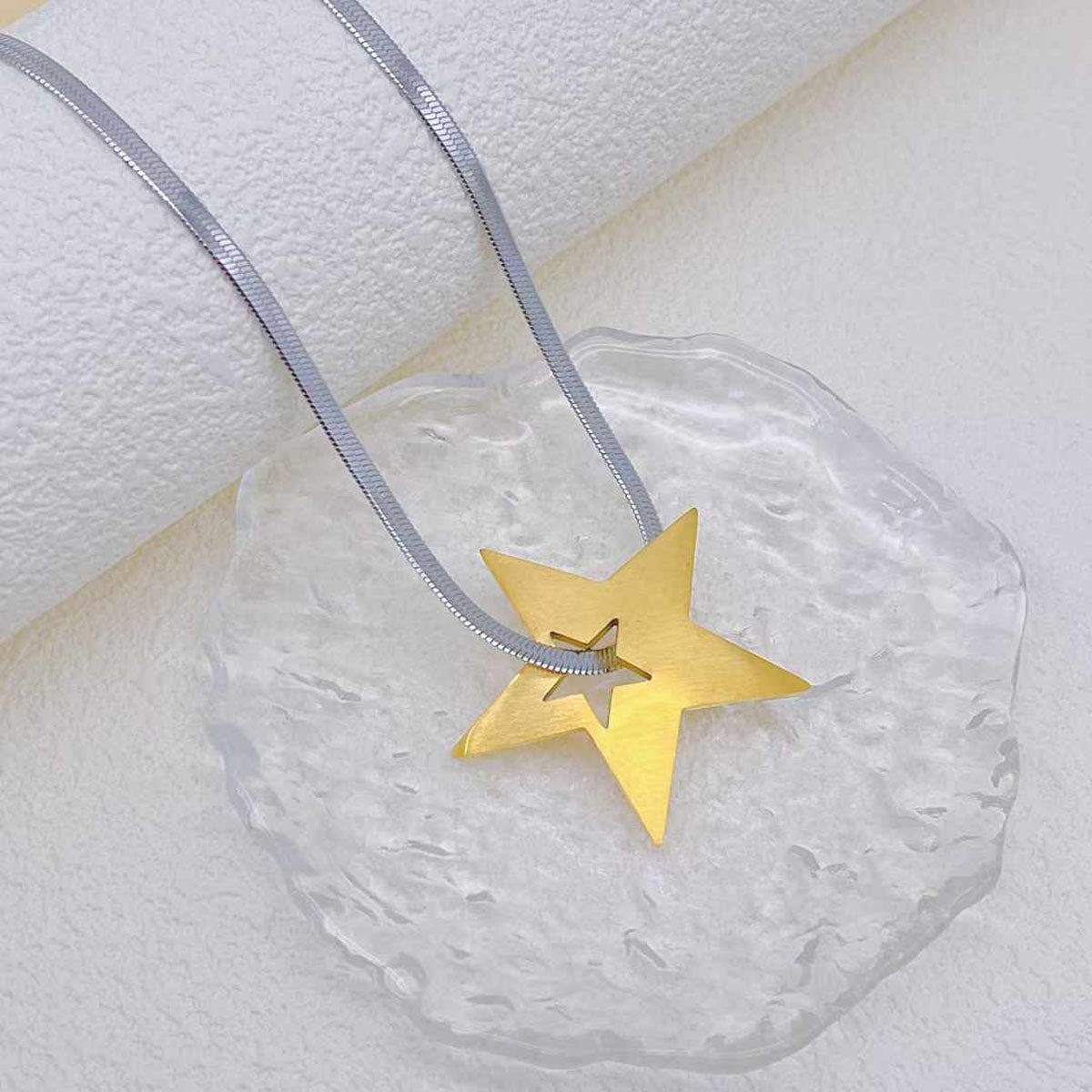 Two Tone Star 18K Gold Silver Stainless Steel Anti Tarnish Snake Chain Necklace For Women Main image