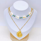 Conch Beads White 18K Gold Stainless Steel Anti Tarnish Dual Layer Necklace For Women