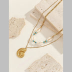 Conch Beads White 18K Gold Stainless Steel Anti Tarnish Dual Layer Necklace For Women