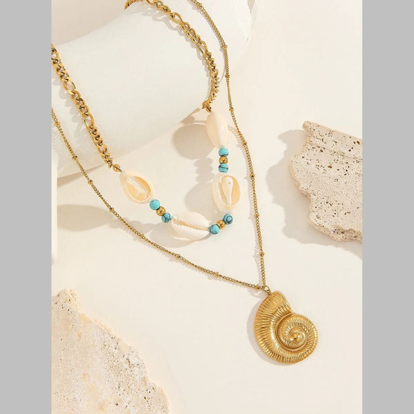 Conch Beads White 18K Gold Stainless Steel Anti Tarnish Dual Layer Necklace For Women Main image