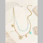 Butterfly Beads Mother Of Pearl Green White 18K Gold Stainless Steel Anti Tarnish Dual Layer Link Chain Necklace For Women