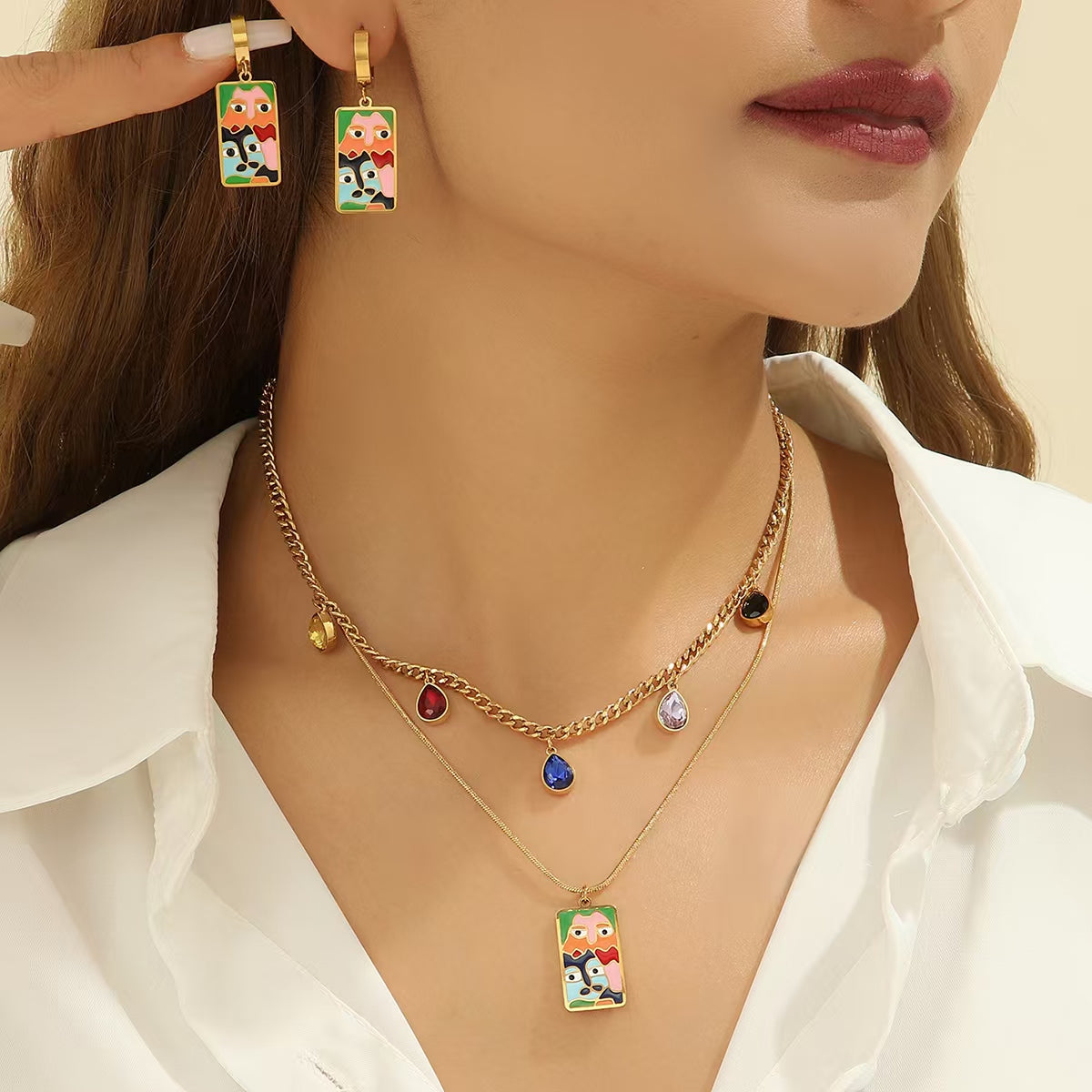 Multi Gold Stainless Steel Anti Tarnish Necklace Earring Set Kids Bulk