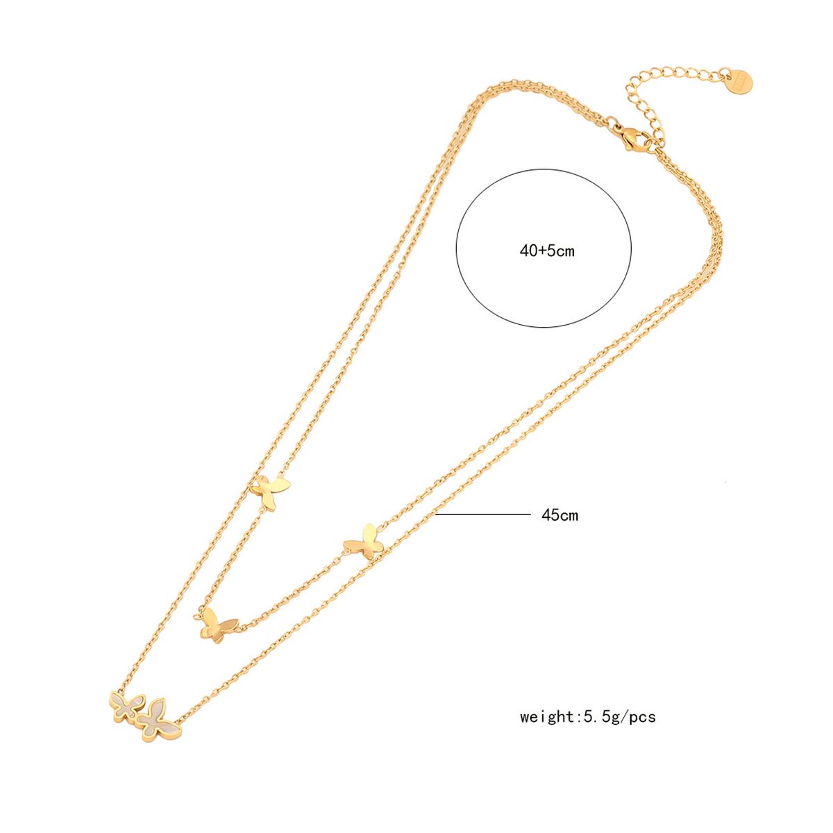 Butterfly Mother Of Pearl 18K Gold Stainless Steel Anti Tarnish Dual Layer Link Chain Necklace For Women Secondary image