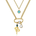 Snake Drop Cubic Zirconia Beads 18K Gold Stainless Steel Anti Tarnish Dual Layer Necklace For Women