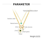 Square Drop Cubic Zirconia Beads White 18K Gold Stainless Steel Anti Tarnish Dual Layer Necklace For Women