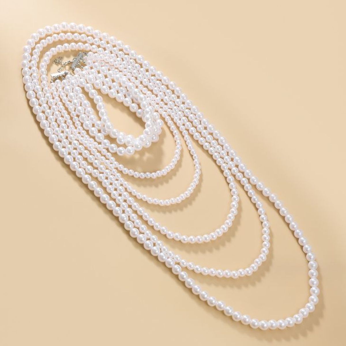 Multilayer Pearl White 18K Gold Anti Tarnish Long Necklace Women Bulk Main image