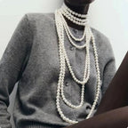 Multilayer Pearl White 18K Gold Anti Tarnish Long Necklace Women Bulk