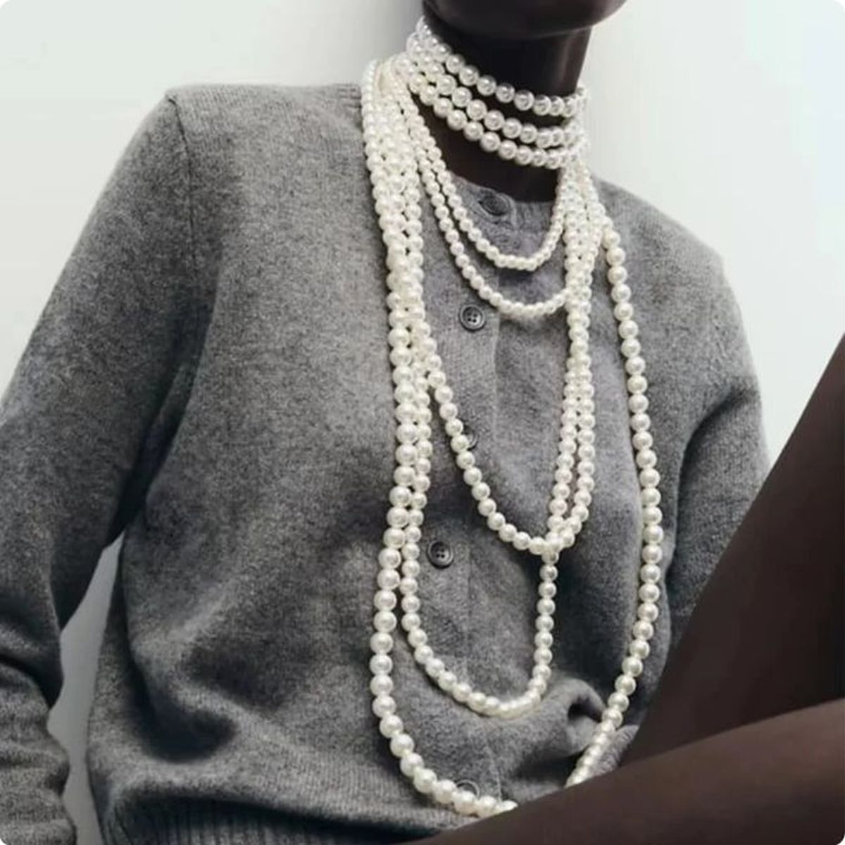 Multilayer Pearl White 18K Gold Anti Tarnish Long Necklace Women Bulk