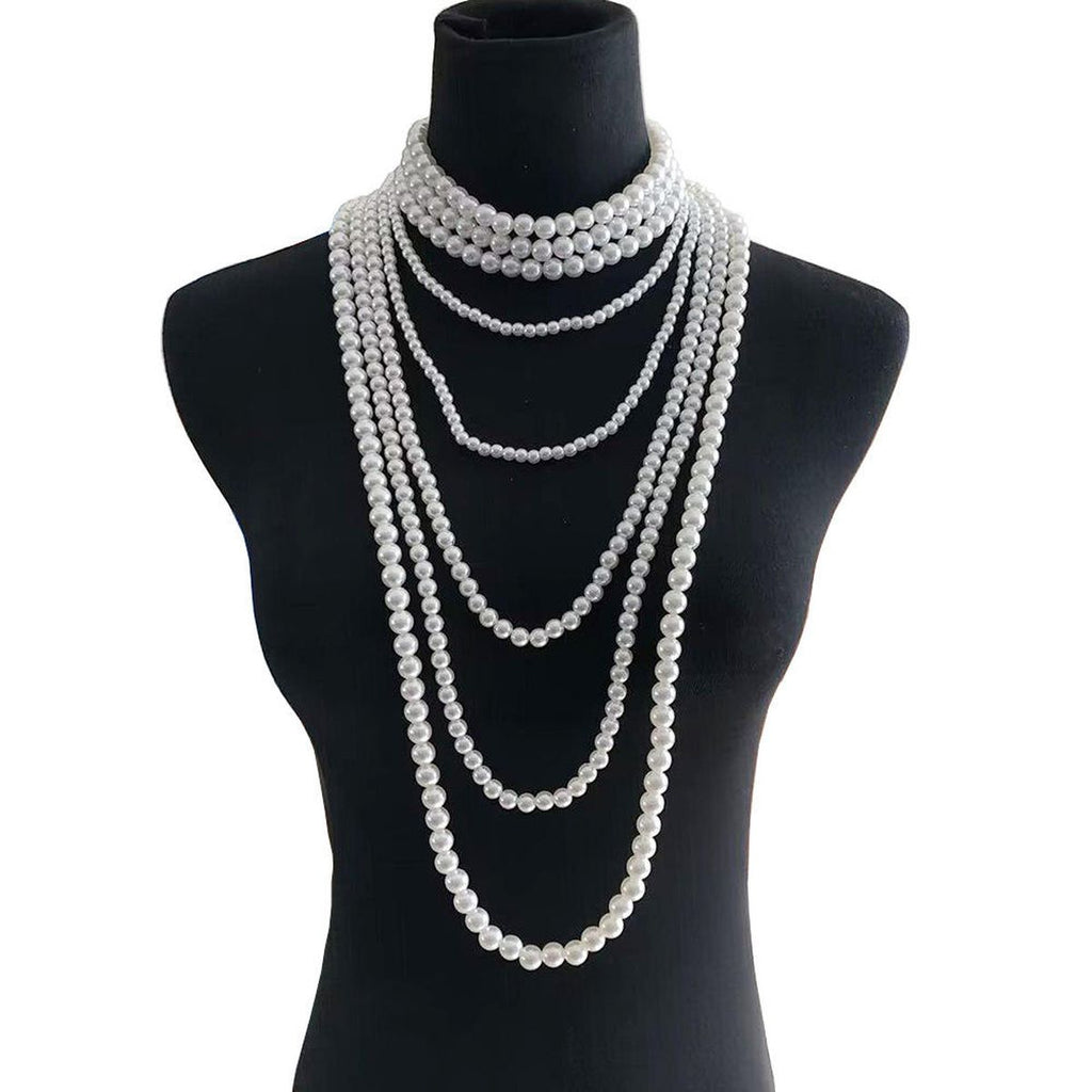 Multilayer Pearl White 18K Gold Anti Tarnish Long Necklace Women Bulk