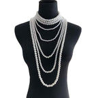 Multilayer Pearl White 18K Gold Anti Tarnish Long Necklace Women Bulk