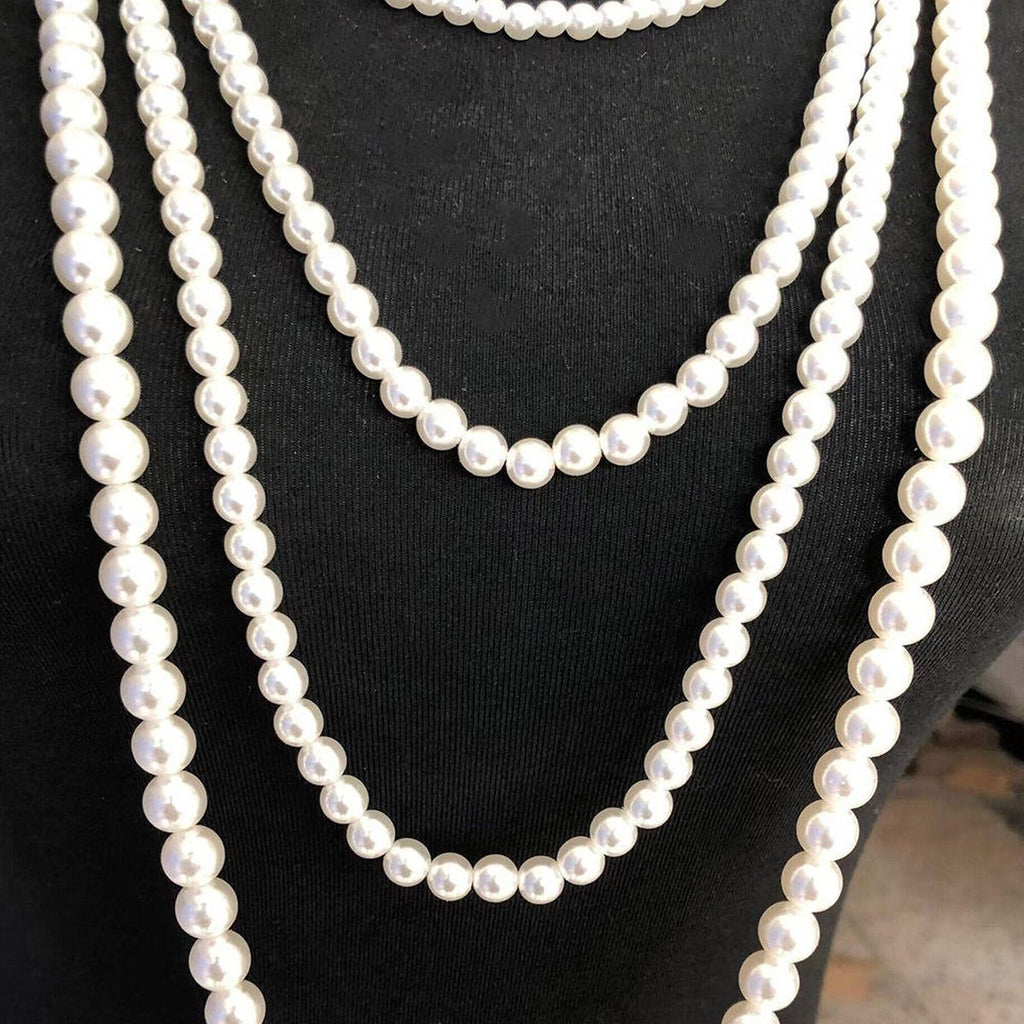 Multilayer Pearl White 18K Gold Anti Tarnish Long Necklace Women Bulk