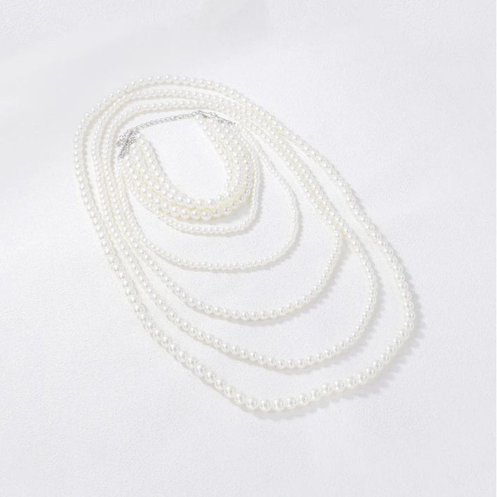 Multilayer Pearl White 18K Gold Anti Tarnish Long Necklace Women Bulk
