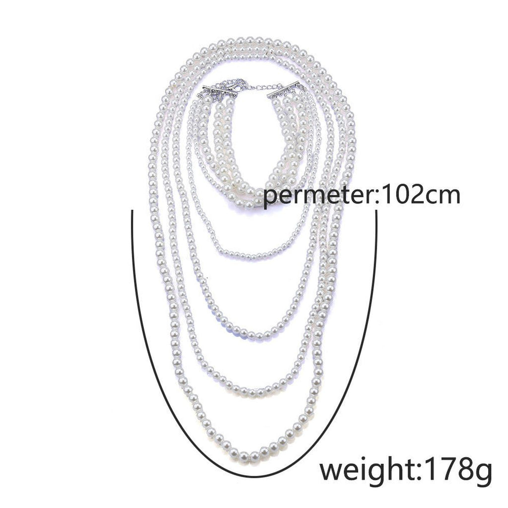 Multilayer Pearl White 18K Gold Anti Tarnish Long Necklace Women Bulk