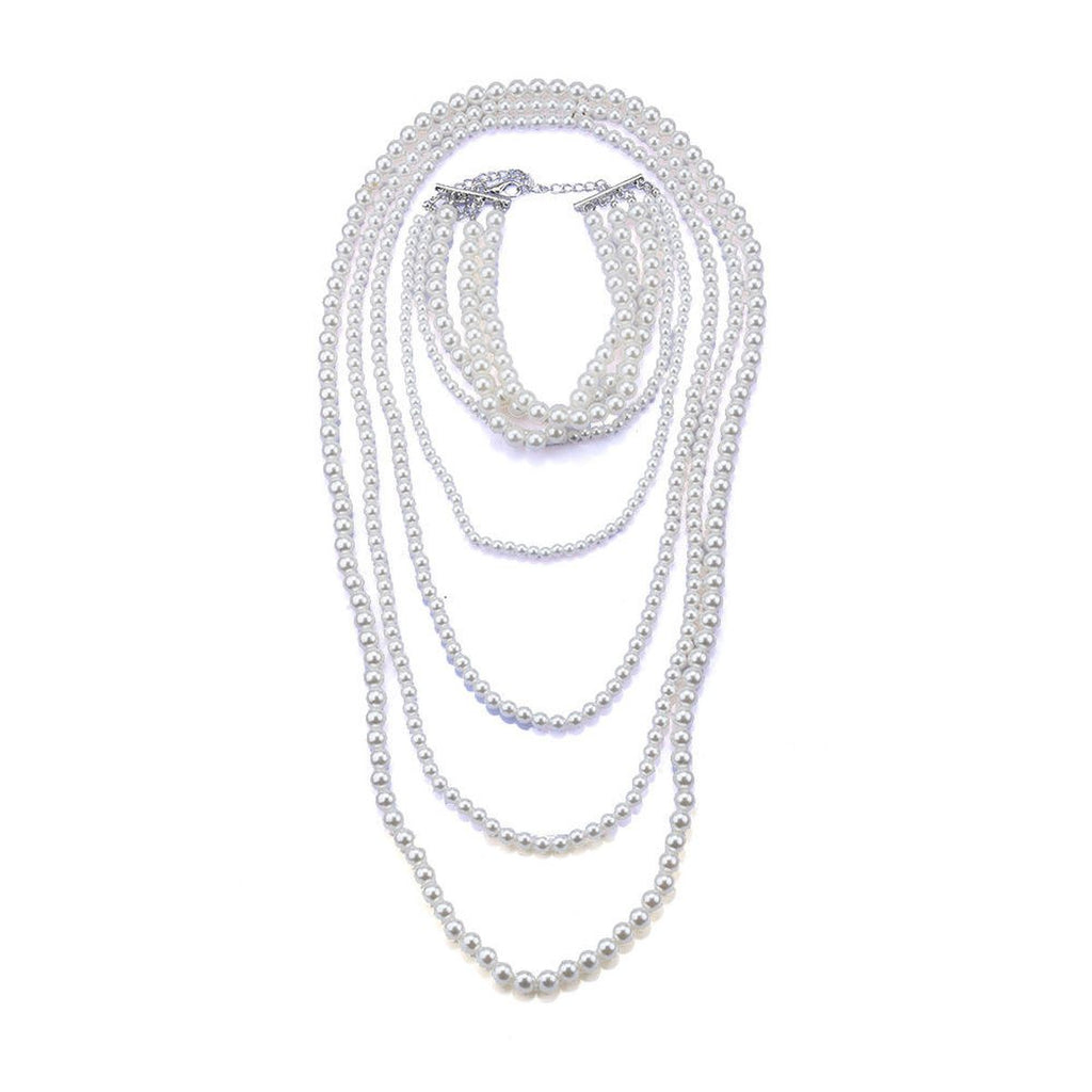Multilayer Pearl White 18K Gold Anti Tarnish Long Necklace Women Bulk