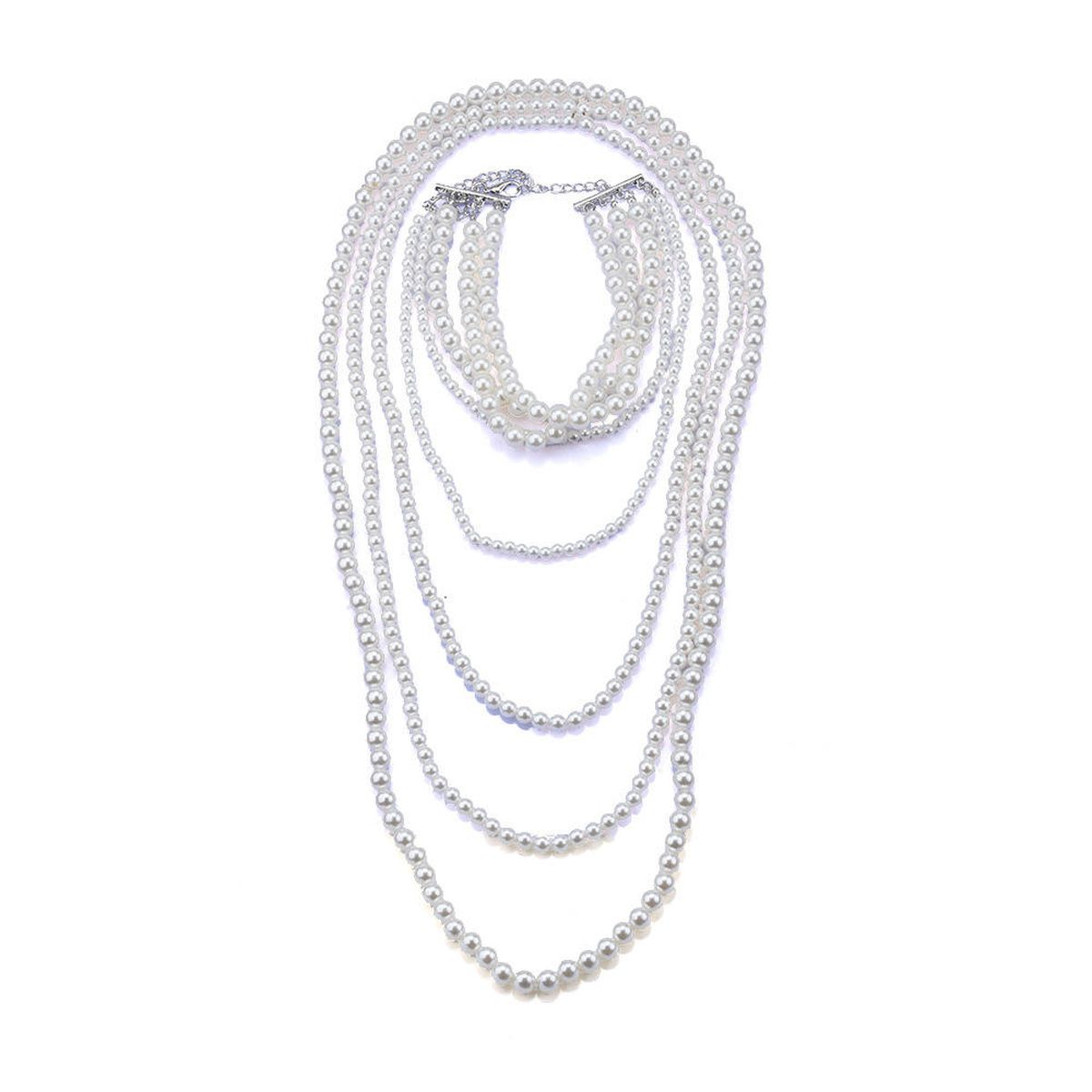Multilayer Pearl White 18K Gold Anti Tarnish Long Necklace Women Bulk