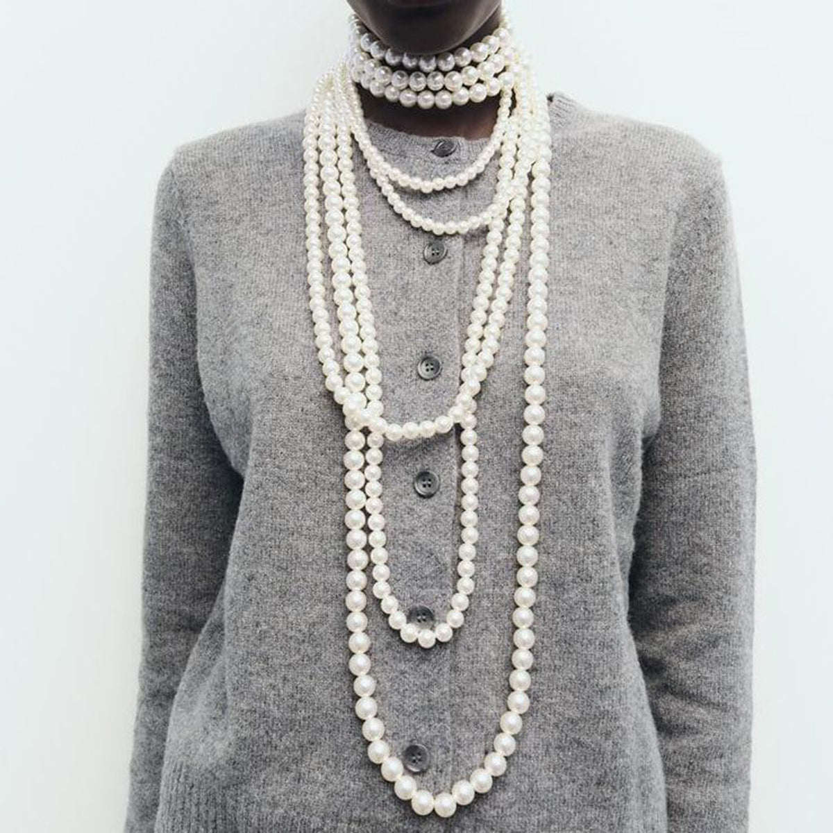 Multilayer Pearl White 18K Gold Anti Tarnish Long Necklace Women Bulk Secondary image