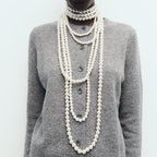 Multilayer Pearl White 18K Gold Anti Tarnish Long Necklace Women Bulk