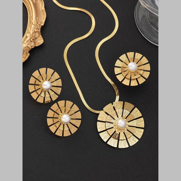 Flower Pearl White 18K Gold Stainless Steel Anti Tarnish Snake Chain Necklace Earring Ring Set For Women Secondary image