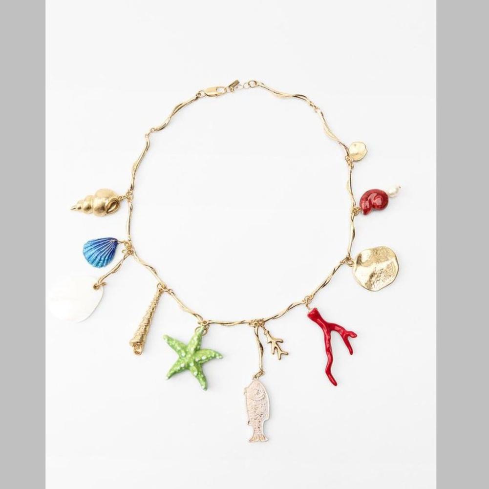 Beach Aquarium Ocean Animals Enamel Multi Gold Charm Necklace Bulk Main image