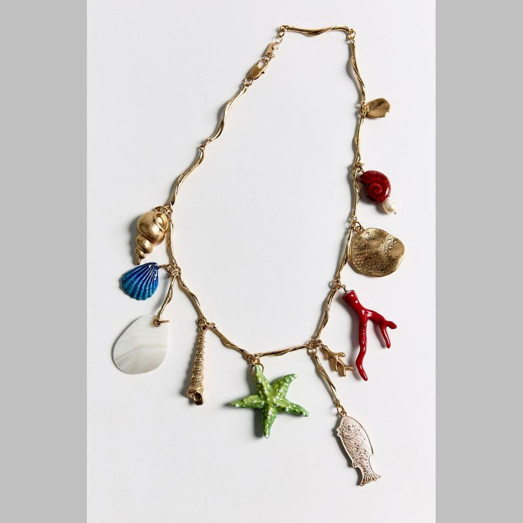 Beach Aquarium Ocean Animals Enamel Multi Gold Charm Necklace Bulk