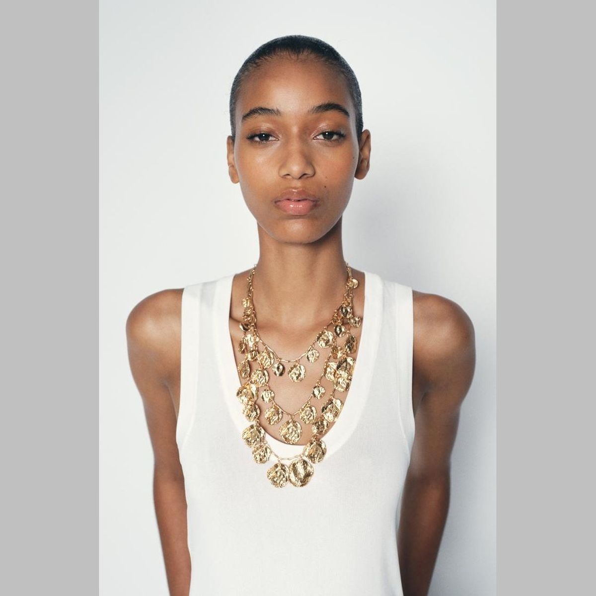 Dented Coin 18K Gold Alloy Charm Long Layer Necklace For Women Bulk
