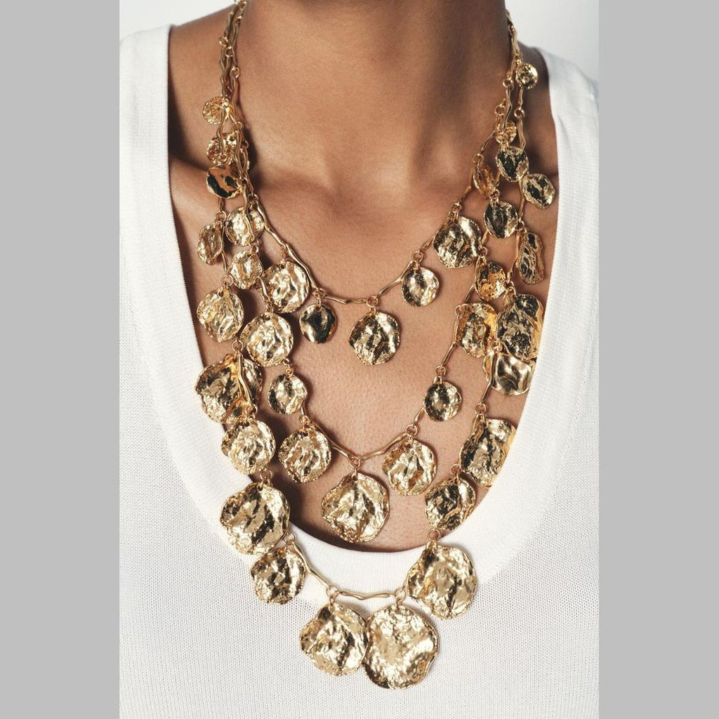 Dented Coin 18K Gold Alloy Charm Long Layer Necklace For Women Bulk