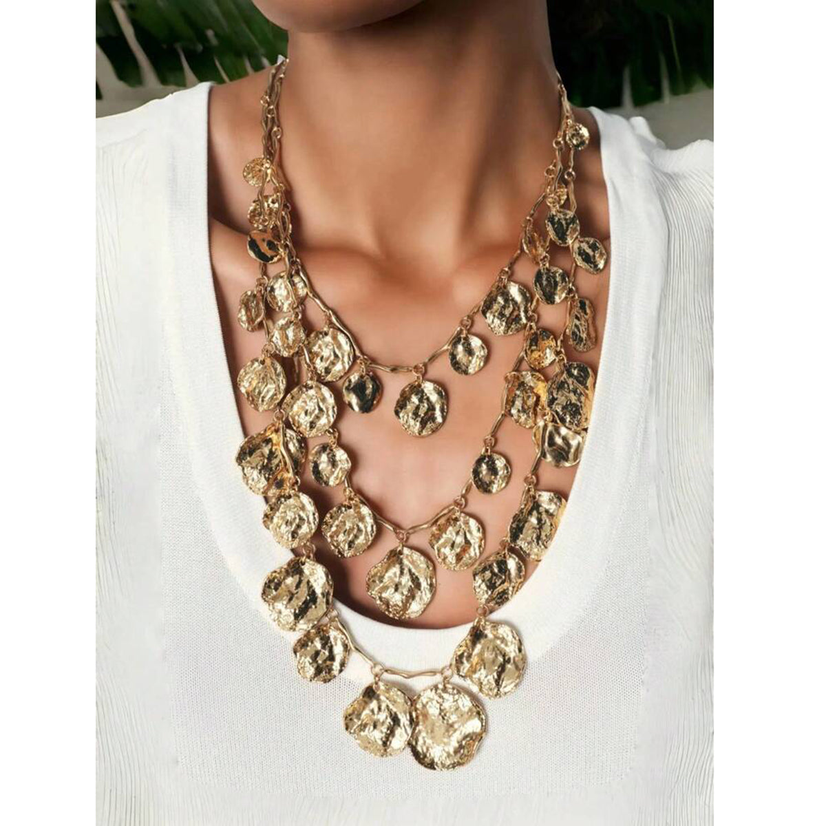 Dented Coin 18K Gold Alloy Charm Long Layer Necklace For Women Bulk
