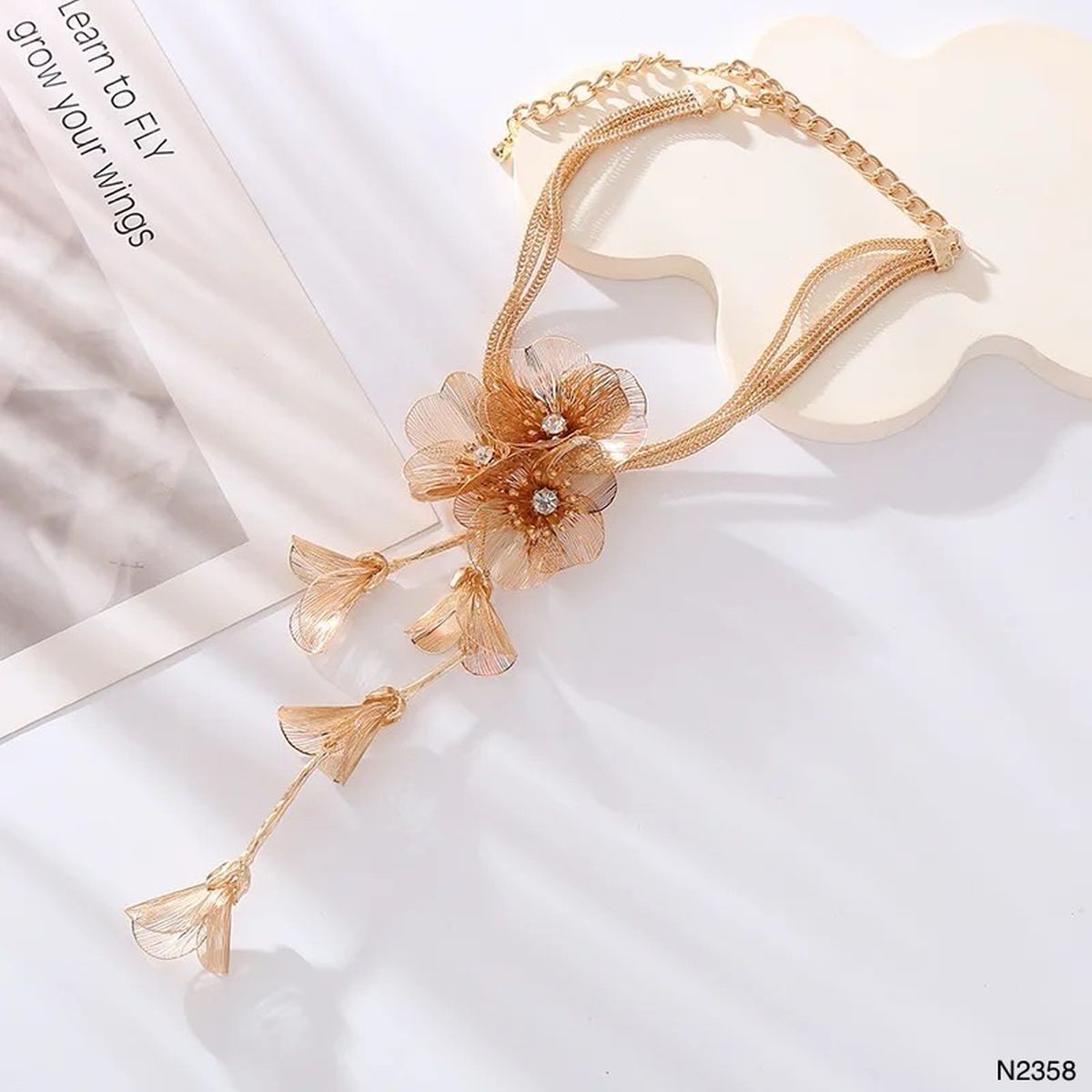 Filigree Flower Cubic Zirconia 18K Gold Anti Tarnish Necklace Bulk Main image