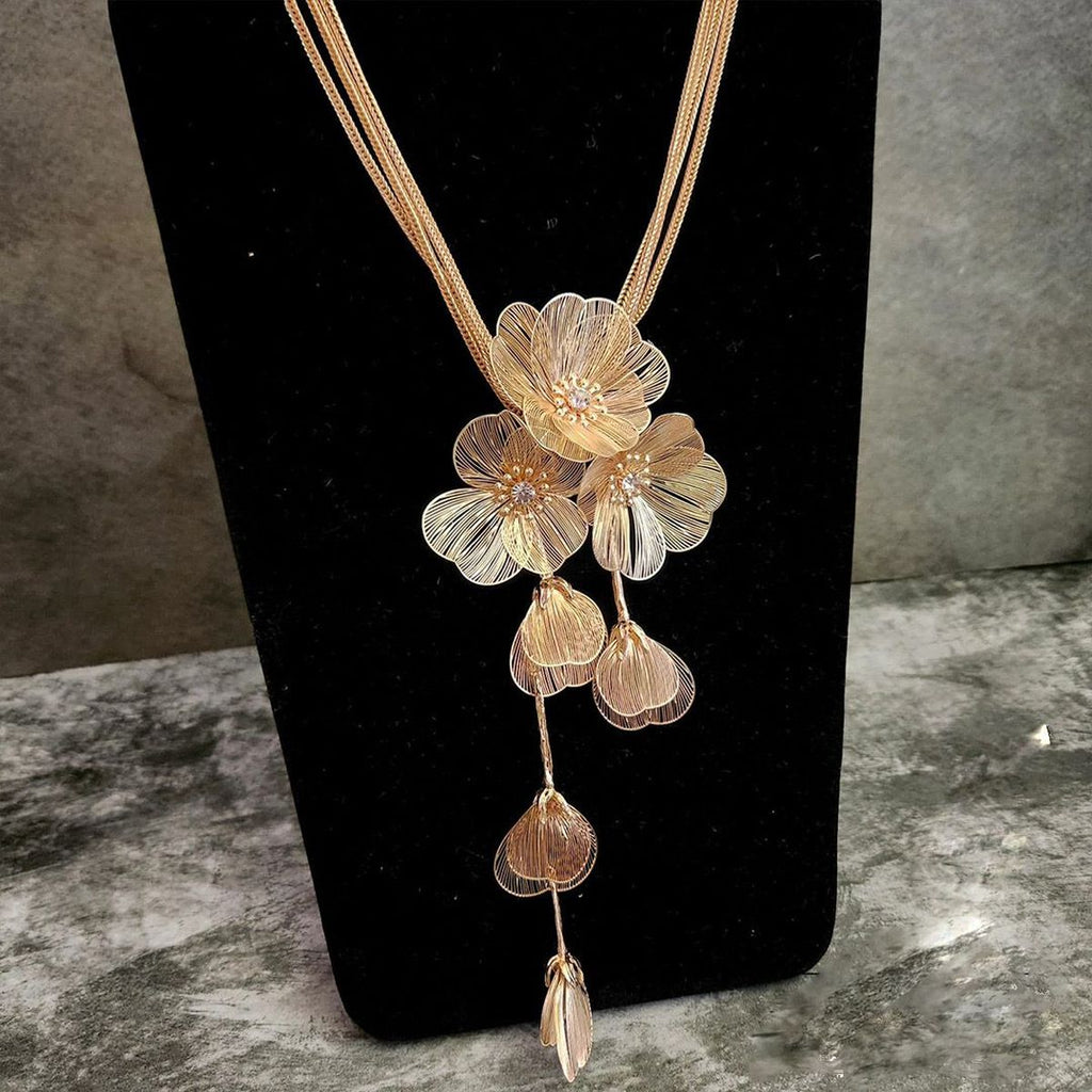 Filigree Flower Cubic Zirconia 18K Gold Anti Tarnish Necklace Bulk