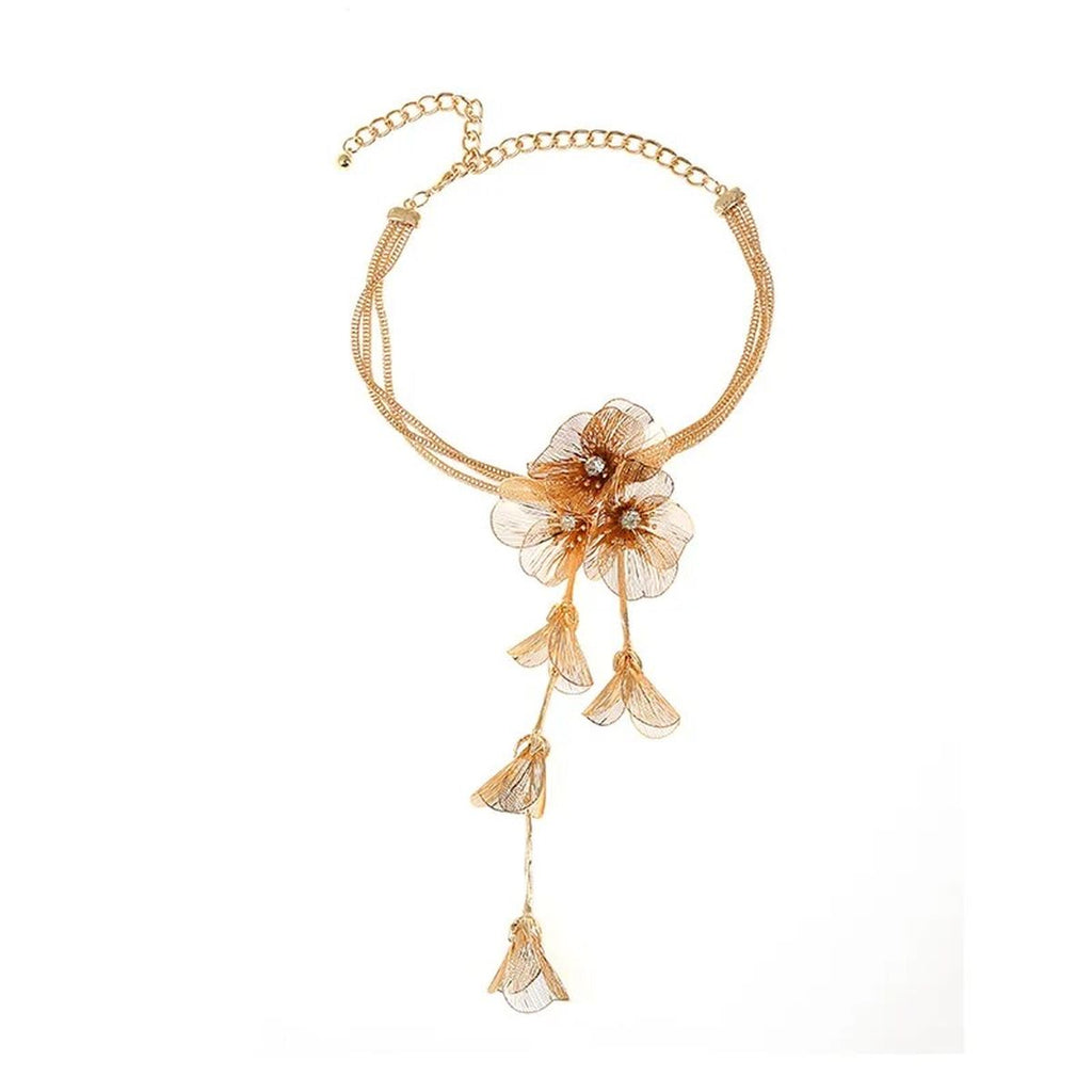 Filigree Flower Cubic Zirconia 18K Gold Anti Tarnish Necklace Bulk