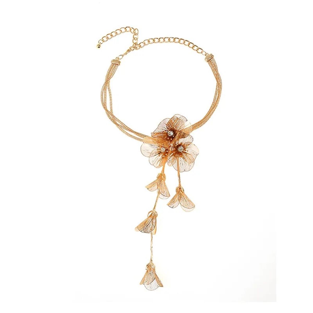 Filigree Flower Cubic Zirconia 18K Gold Anti Tarnish Necklace Bulk