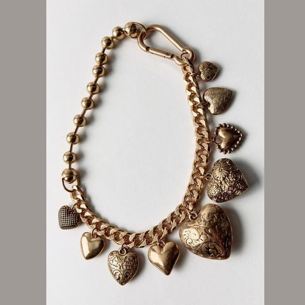 Heart 18K Gold Anti Tarnish Ball Curb Chain Statement Necklace Bulk