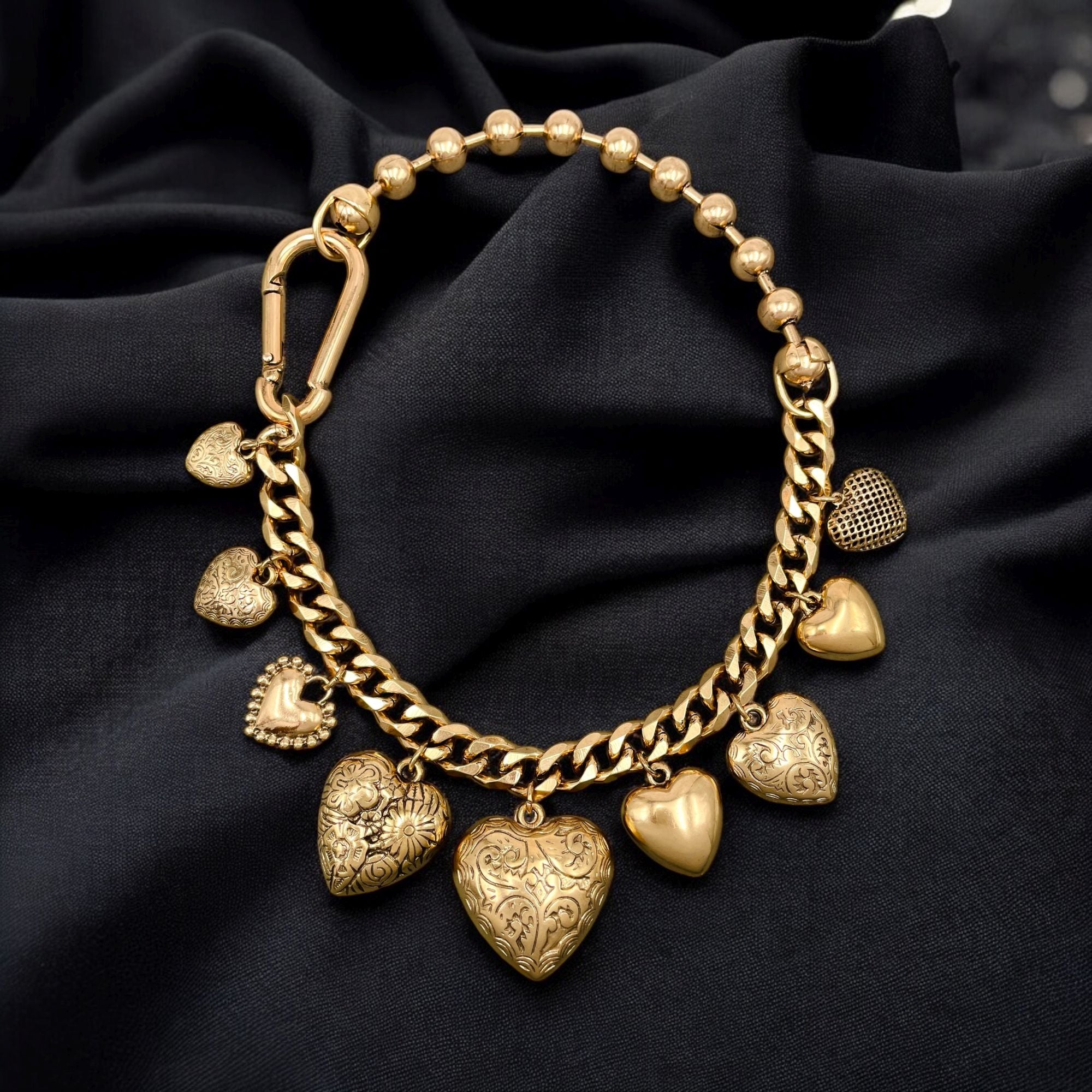 Heart 18K Gold Anti Tarnish Ball Curb Chain Statement Necklace Bulk