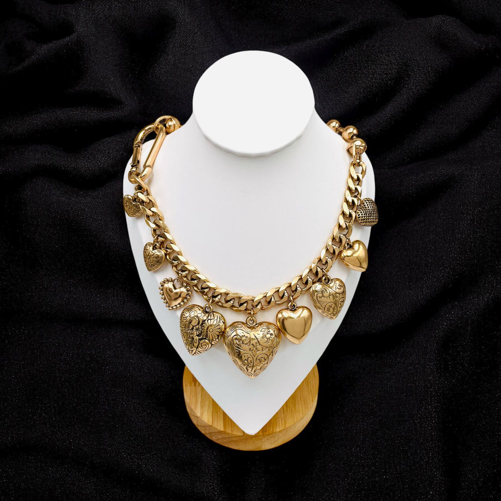 Heart 18K Gold Anti Tarnish Ball Curb Chain Statement Necklace Bulk