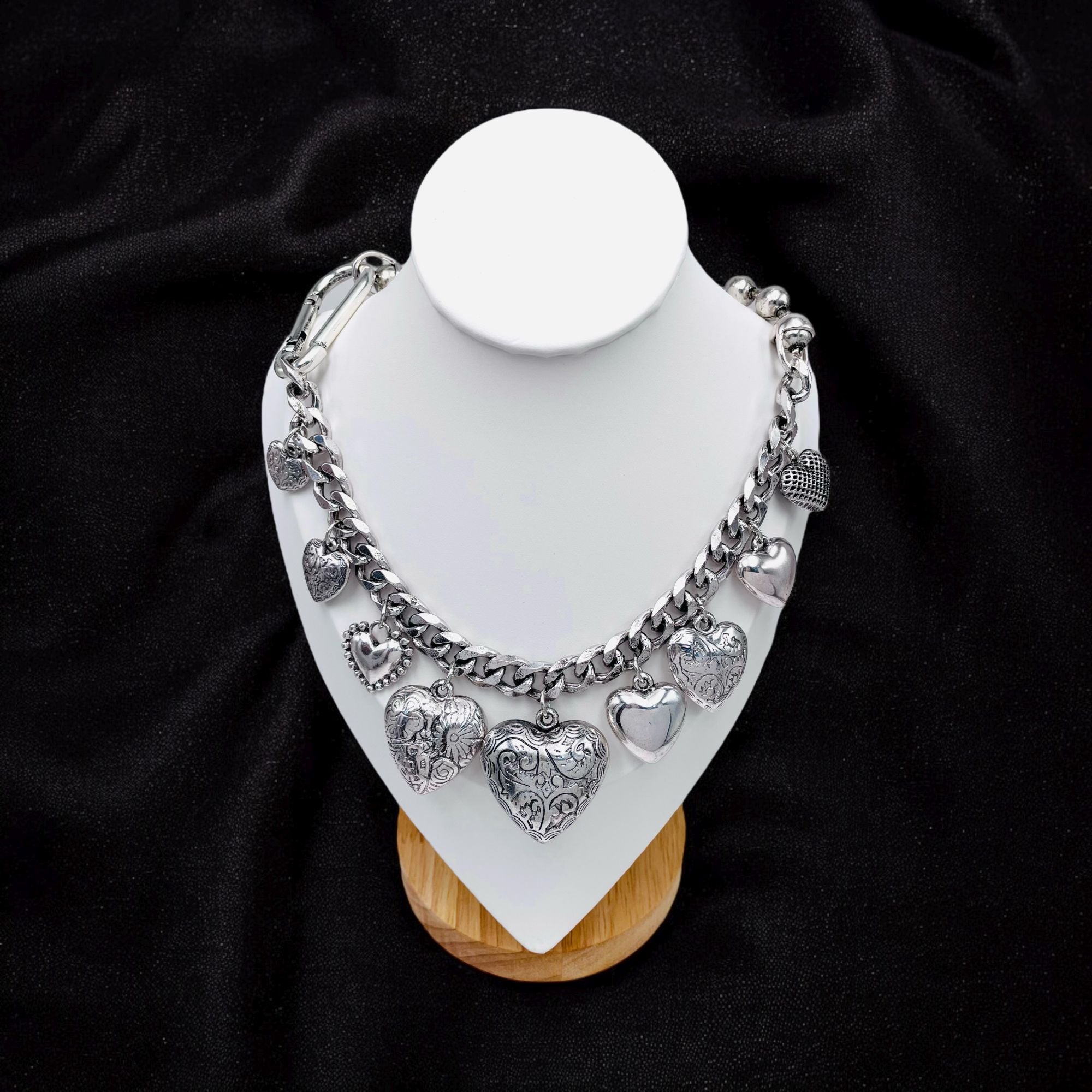 Heart 18K Gold Anti Tarnish Ball Curb Chain Statement Necklace Bulk