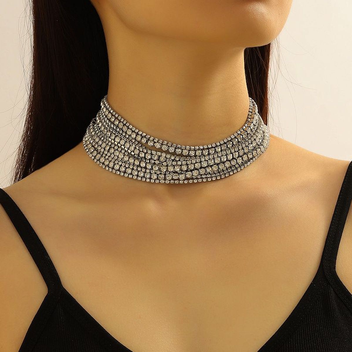 Studded Rhinestone Silver Anti Tarnish Necklace For Women Bulk Main image
