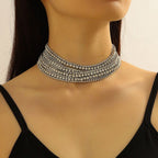 Studded Rhinestone Silver Anti Tarnish Necklace For Women Bulk