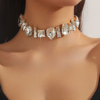 Drop Square Rhinestone 18K Gold Anti Tarnish Statement Necklace Bulk