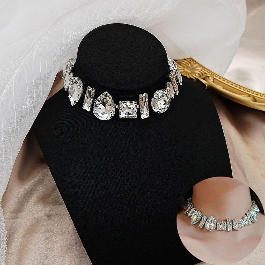 Drop Square Rhinestone 18K Gold Anti Tarnish Statement Necklace Bulk