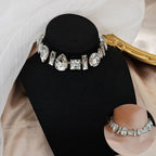 Drop Square Rhinestone 18K Gold Anti Tarnish Statement Necklace Bulk
