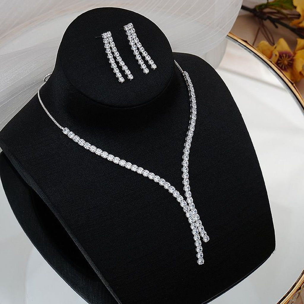 Solitaire Rhinestone Silver Anti Tarnish Necklace For Women Bulk