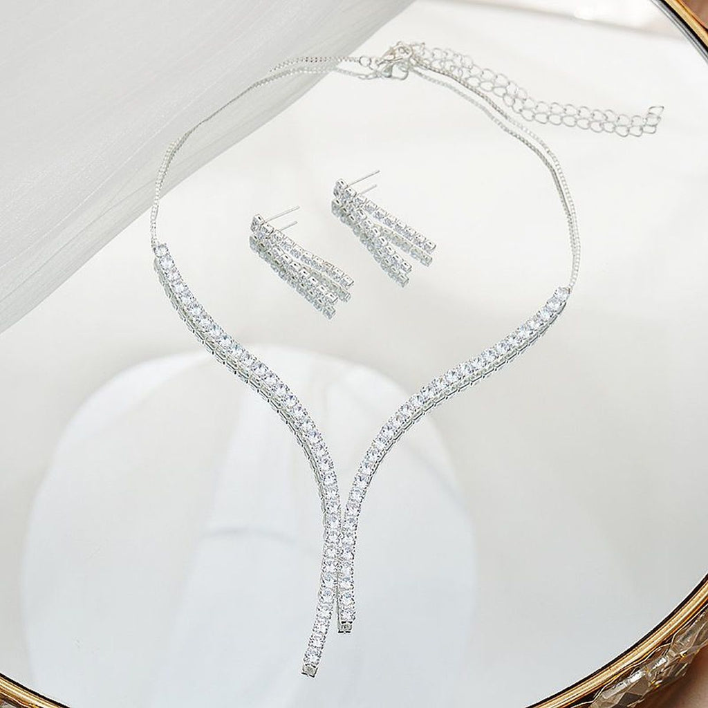 Solitaire Rhinestone Silver Anti Tarnish Necklace For Women Bulk