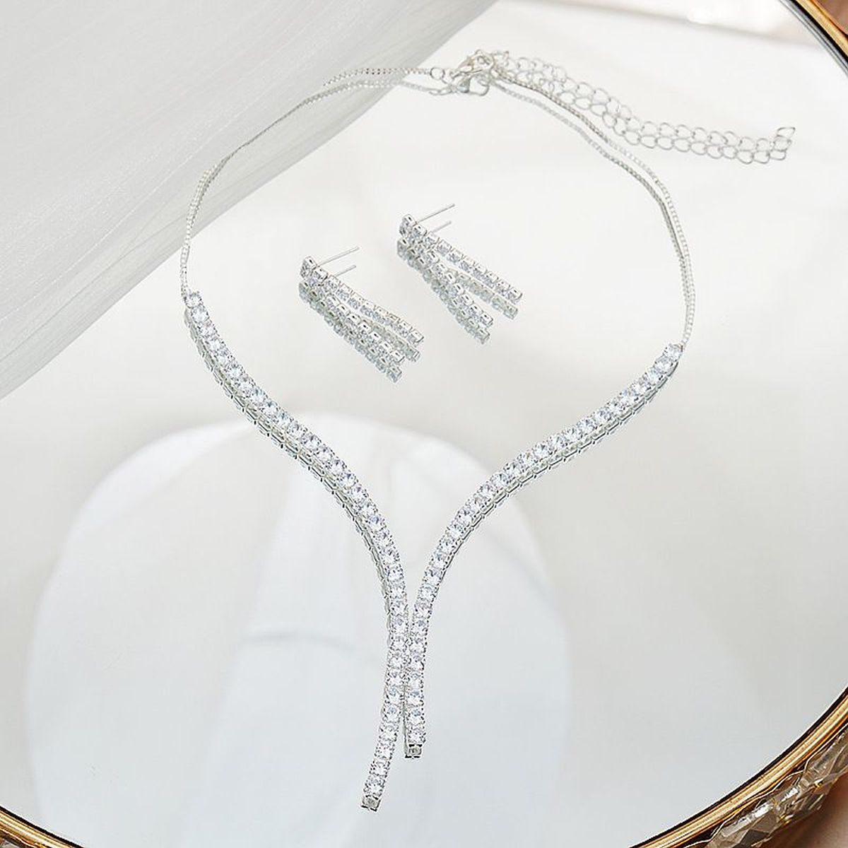 Solitaire Rhinestone Silver Anti Tarnish Necklace For Women Bulk