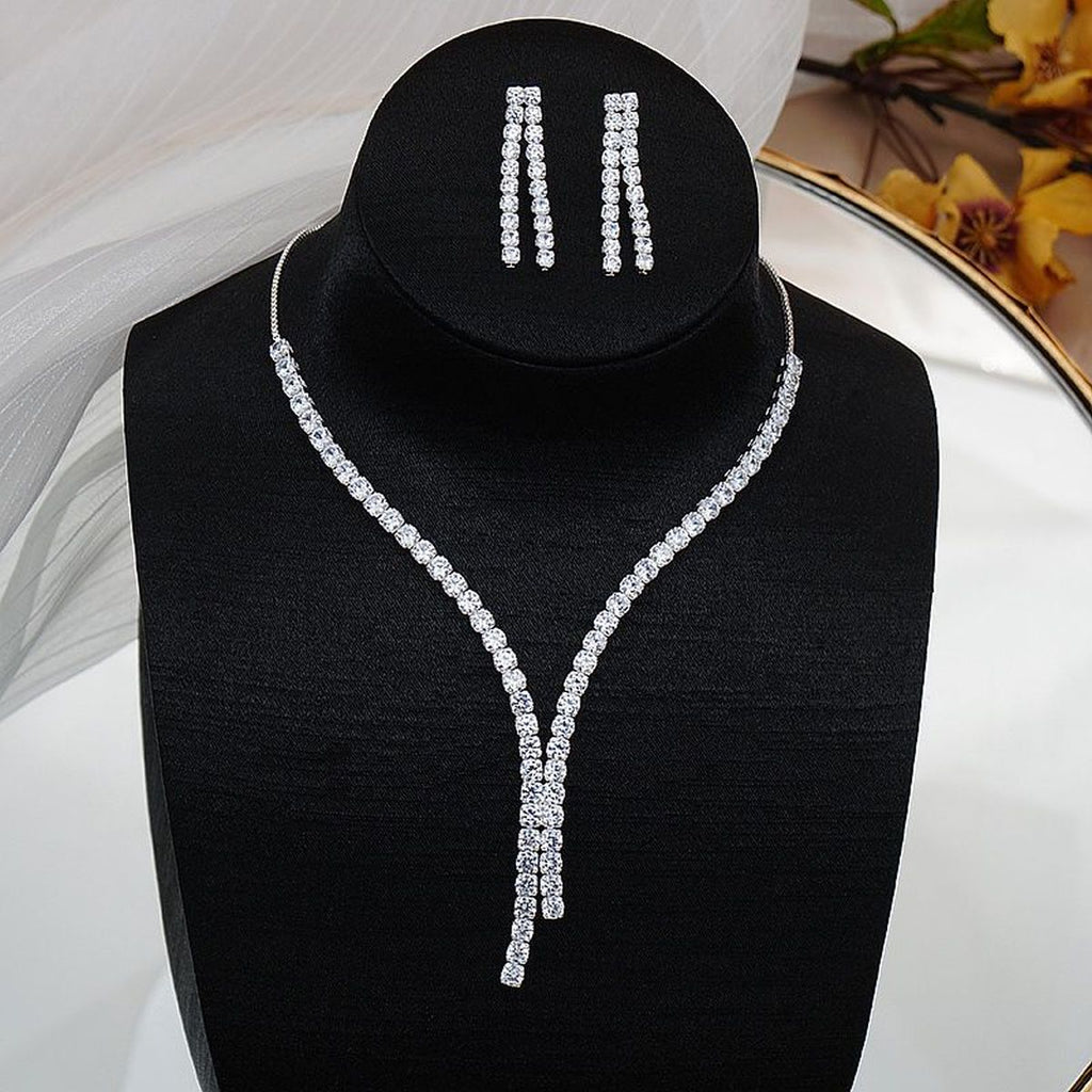 Solitaire Rhinestone Silver Anti Tarnish Necklace For Women Bulk